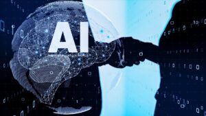 AI brain and two hands together