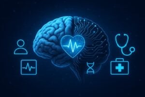 Brain illustration with healthcare icons around it